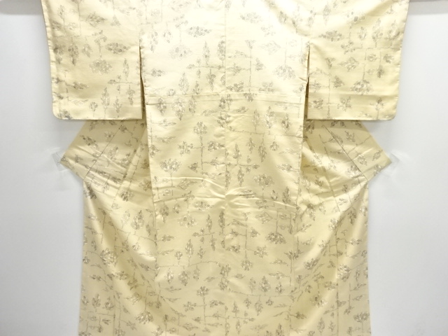 JAPANESE KIMONO / ANTIQUE KIMONO / SILK / TSUMUGI / LEAVES